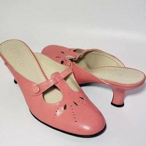 Franco Sarto Womens Mules Spool Heels Shoes Pink Cutout Round Toe Slip Ons 8.5 M